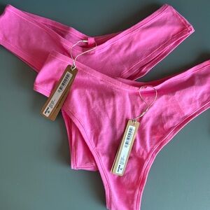 NWT - 2 Pack - Cotton Jersey Dipped Thong - Hot Pink - Size Large